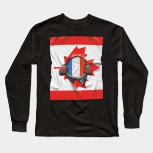 France Flag Canadian Flag Ripped - Gift for French From France Long Sleeve T-Shirt